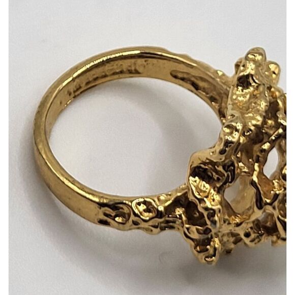 18K GF WP Signed Tiger's Eye Brutalist Ring Sz 5 - Picture 6 of 6